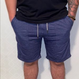 Dark blue drawstring thin shorts